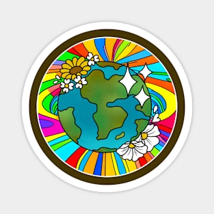 Vibrant 70s Style Planet Earth with Flowers (MD23ERD005c) Magnet